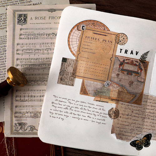 Early foam simulated book page material paper, timeless series, retro handbook decorative backing paper, 10 sheets