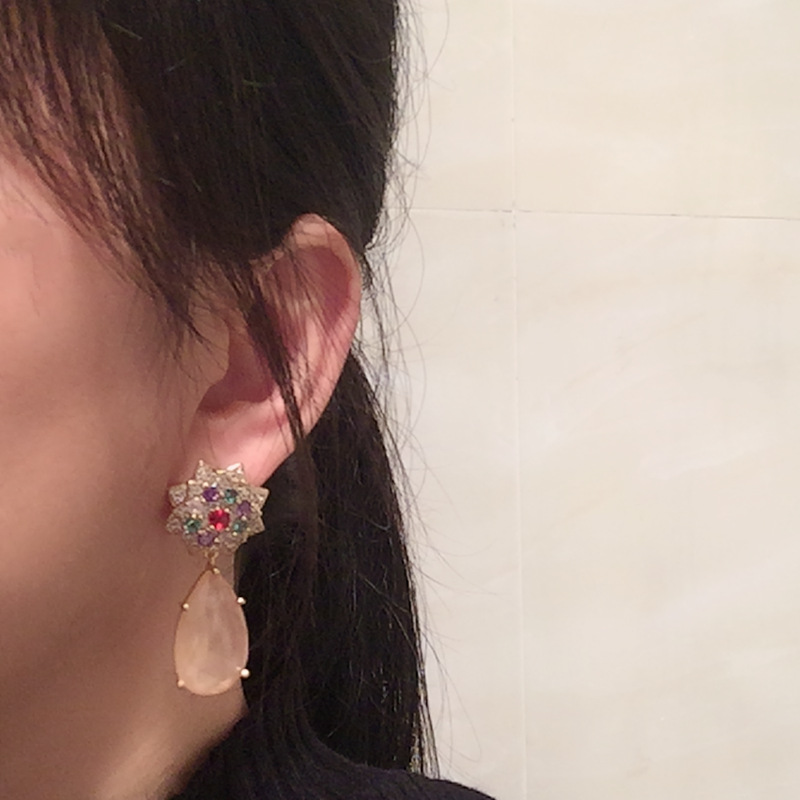 Red Water Drop Earrings Luxury Elegant S925 Silver Pin Colored Camellia Champagne Large Earrings display picture 1