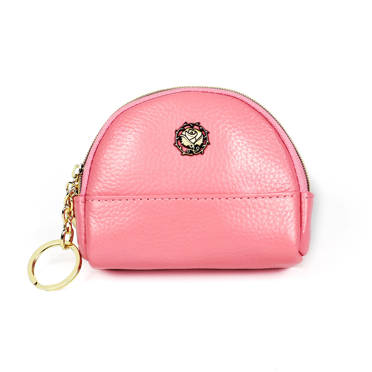 Linda bolsa feminina de couro legítimo nova mini bolsa para moedas com zíper duplo_voghion.com