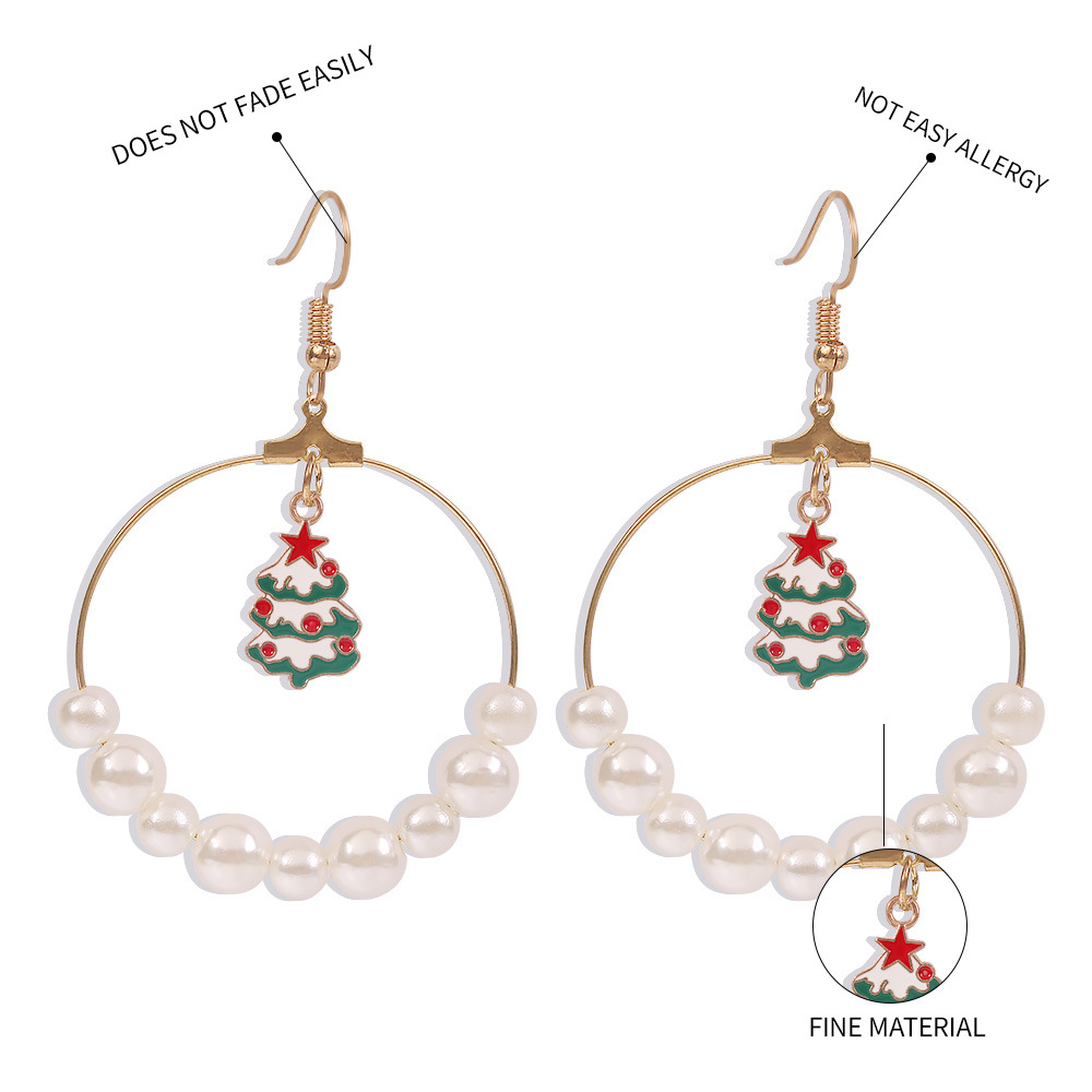 Exaggerated Large Circle Size Pearl Pearl Christmas Tree Elk Earrings For Women Hot Sale display picture 7