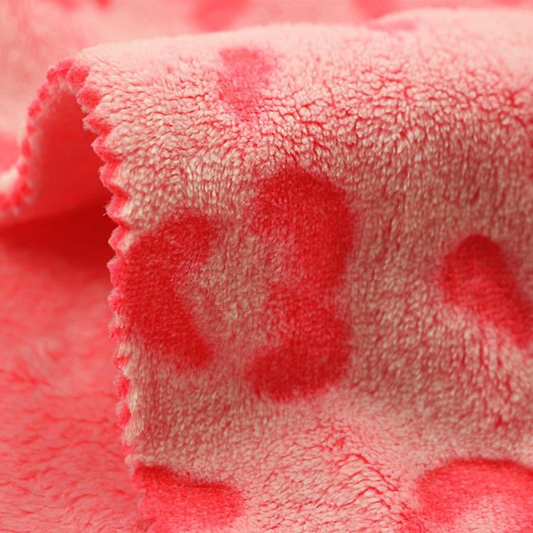 针织经编毛毯浴衣袍面料全涤双面荧光刮底印花剪花法莱绒法兰绒布