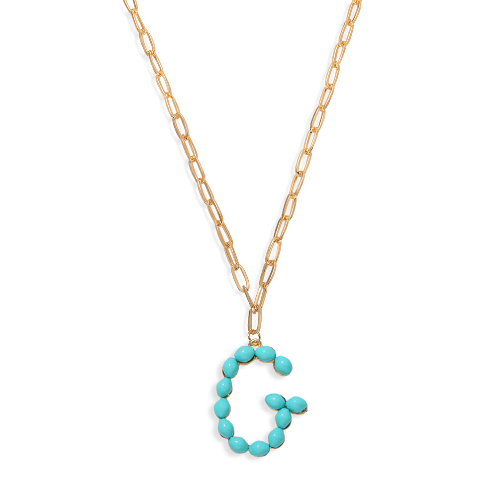 Étoile Sauvage Perle Lettre Long Pendentif Collier Simple Turquoise Perles Rondes Accessoires À La Mode En Gros Nihaojewelry display picture 27