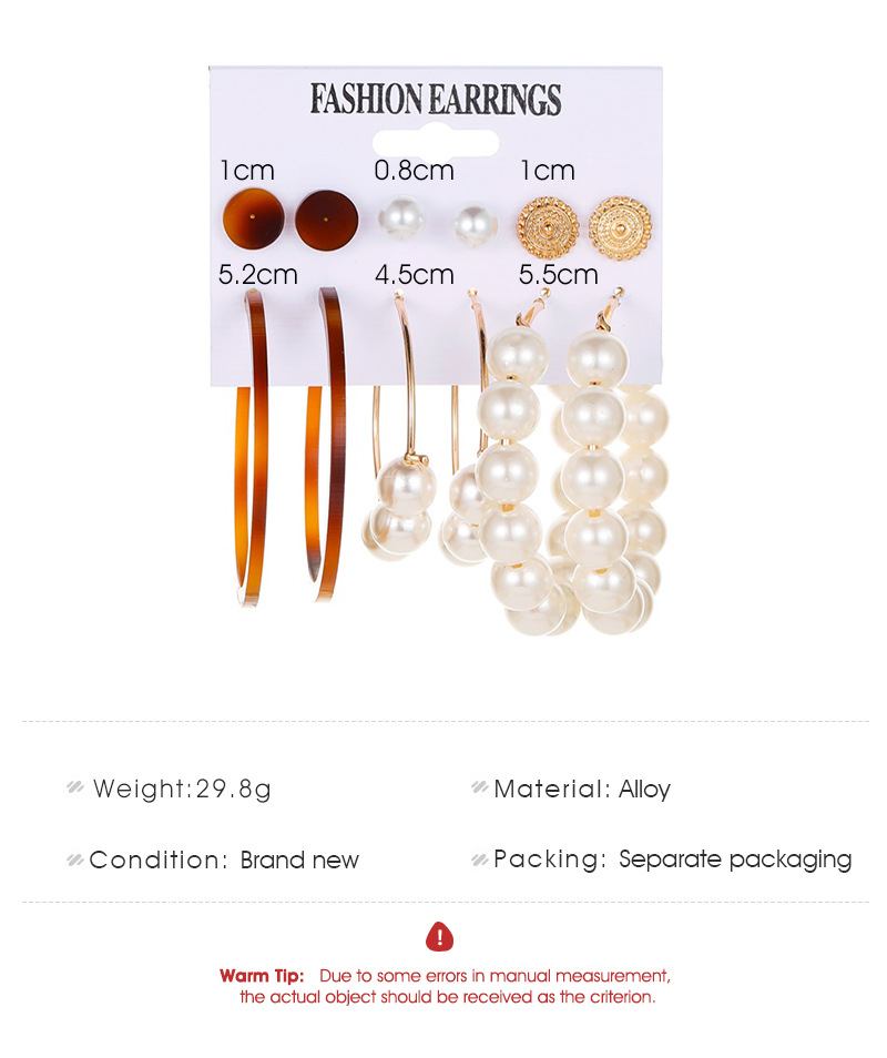 Set Pearl Earrings Leopard Pattern C-shaped Acetate Plate Earrings Simple 6 Pairs Of Exaggerated Earrings Female display picture 1