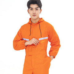 Long-sleeved hooded one-piece workwear for electric welders, protective clothing, automotive spray paint suits, reflective workwear sets