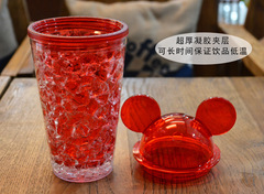 Mickey Ice Cream Cup Plastic Double-Layer Cooling Straw Cup Adult Summer Ice Cool Cup Student On-the-Go Cup Juice Cup