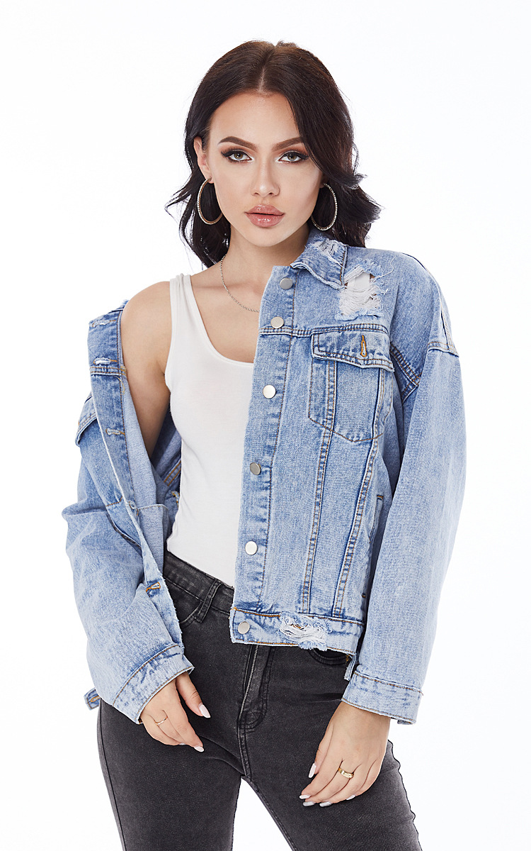 ripped short denim jacket  NSSY9133