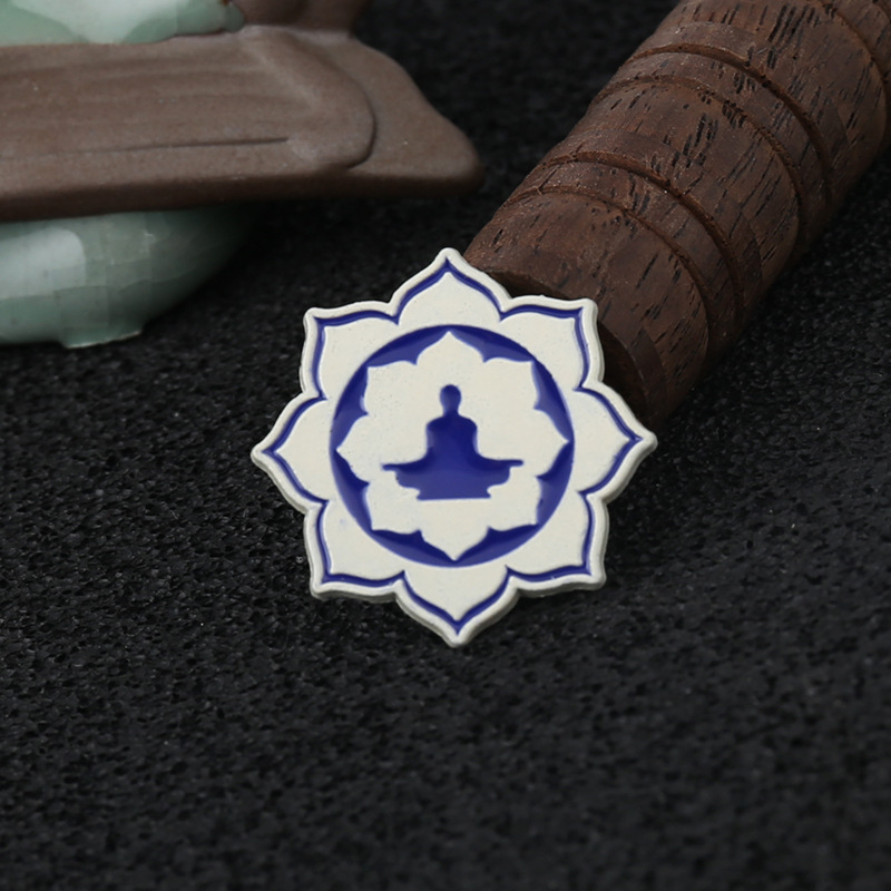 Broche De Lotus En Métal De Style Chinois Lotus Bleu Noir Bouddhiste display picture 4