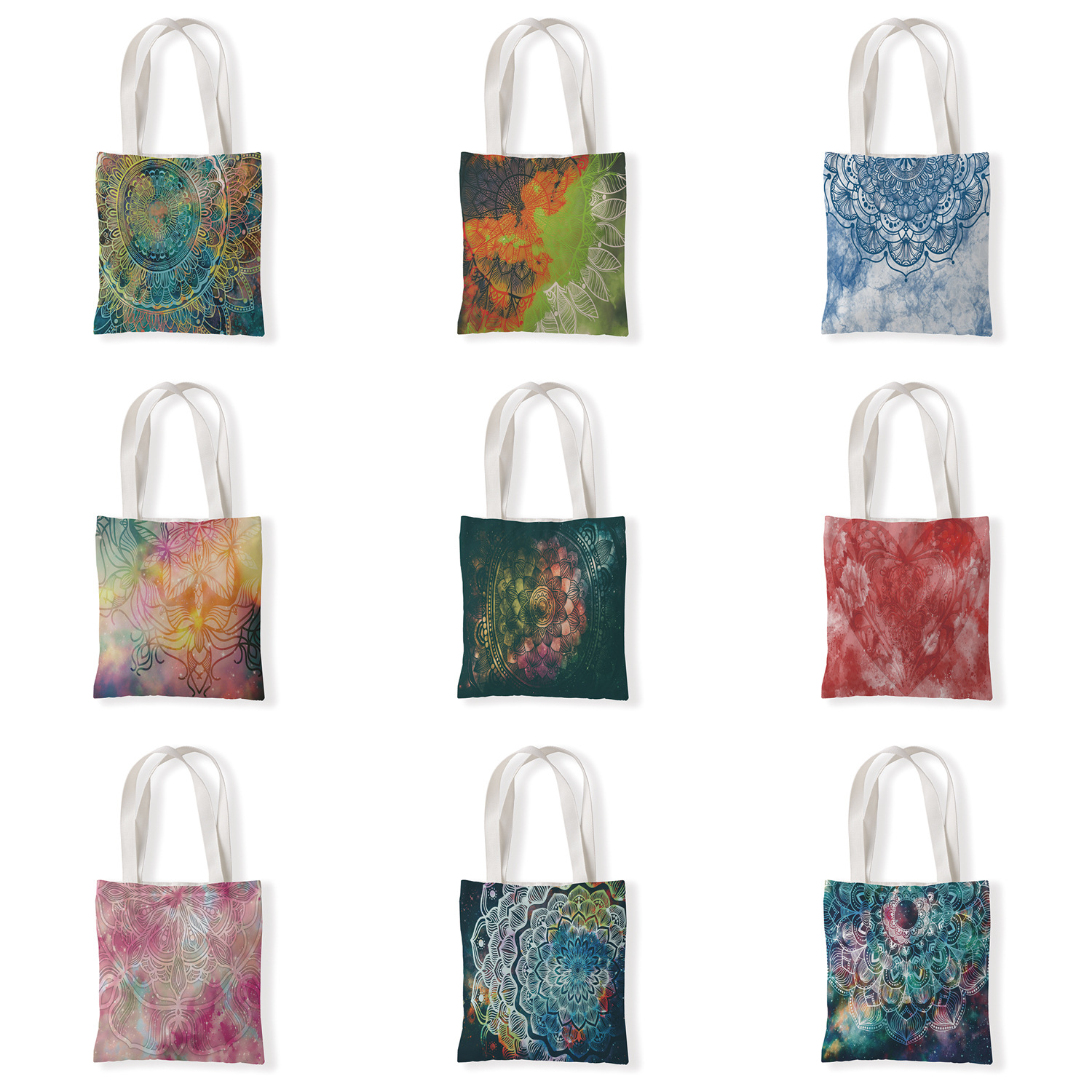 曼陀罗彩色印花帆布袋休闲单肩袋百搭包零钱袋环保购物袋手拎包