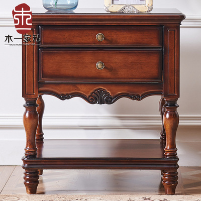 美式羅馬柱實木床頭櫃簡約仿古收納抽屜儲物櫃簡美整裝雕花床邊櫃