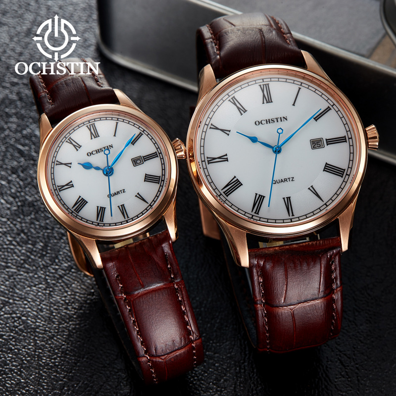 Suizo augustden serie de gama alta cáscara de acero a prueba de agua par de relojes par de cuero casual calendario reloj de cuarzo para las mujeres