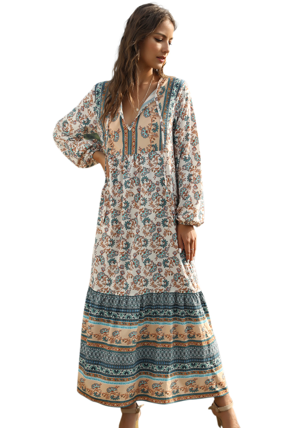 Long Bohemian Print Dress Women's Loose Long Sleeve Stitching New display picture 20