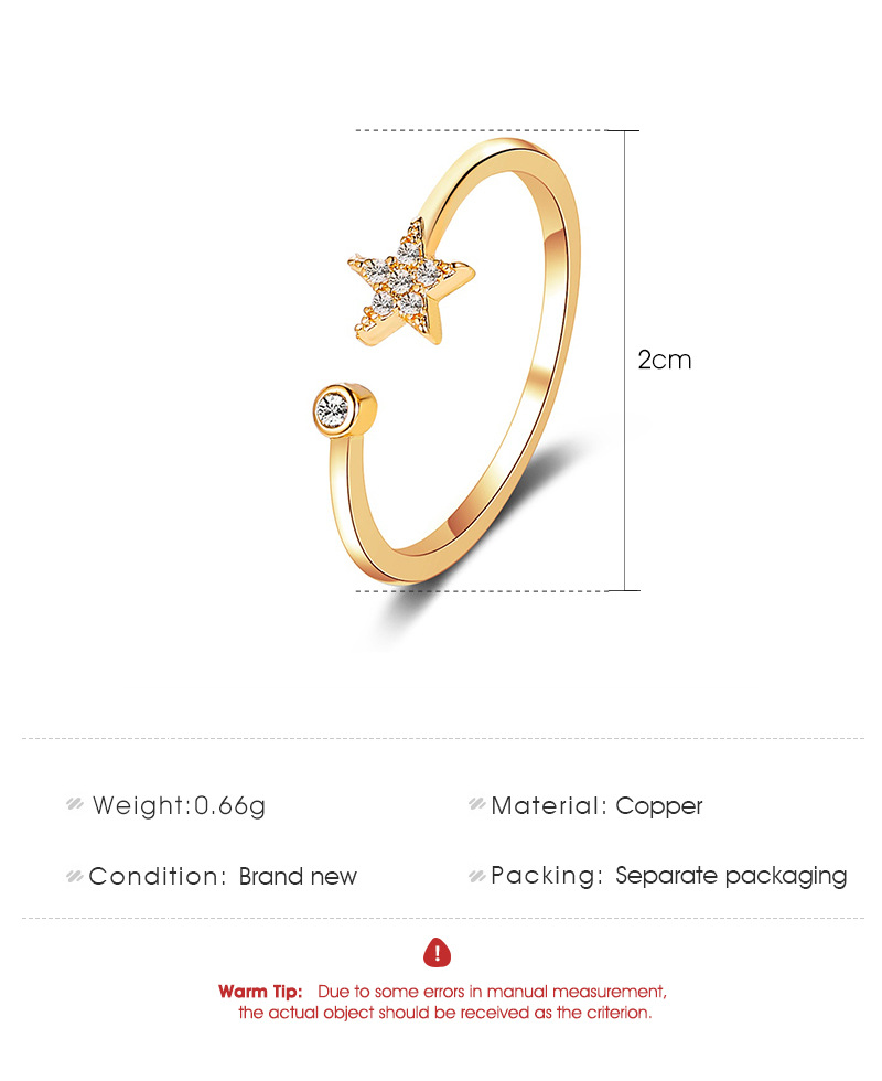 Korea Diamond Rings Sweet Simple Five-pointed Star Ring Fresh Wild Diamond-set Star Opening Women Ring Literary Jewelry Wholesale Nihaojewelry display picture 1