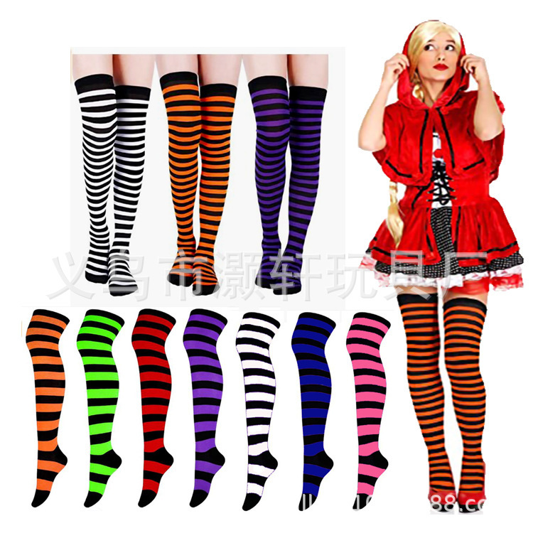Cross-border Party Halloween Christmas over-the-knee stockings black and white red striped stockings clothing props