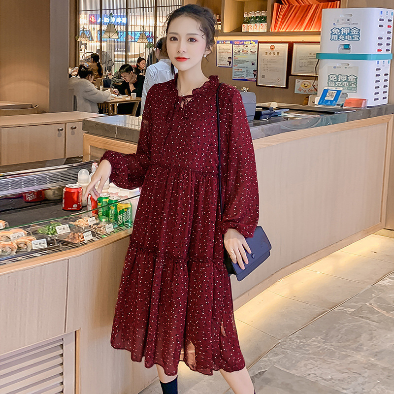 Pregnant women's clothing autumn fashionable hot mom fashion floral chiffon pregnant women's dress autumn and winter large size pregnancy skirt Pregnant women's clothing autumn fashionable hot mom fashion floral chiffon pregnant women's dress autumn and winter large size pregnancy skirt