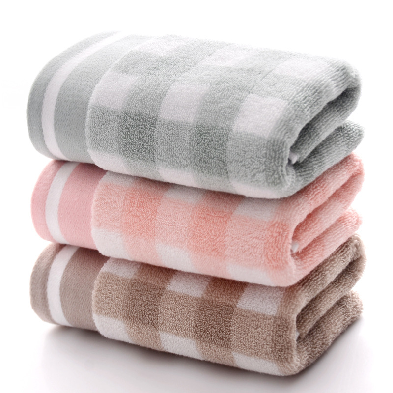 Serviette de toilette en coton à carreaux épais (120 g), douce et absorbante, avec logo personnalisé. Idéale comme cadeau._voghion.com