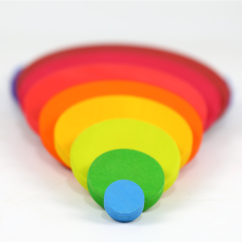 Anillo Arco Iris juguetes de madera regalo de cumpleaños para niños bloques de construcción bebé educación temprana nuevo juego de inteligencia juguetes de educación temprana