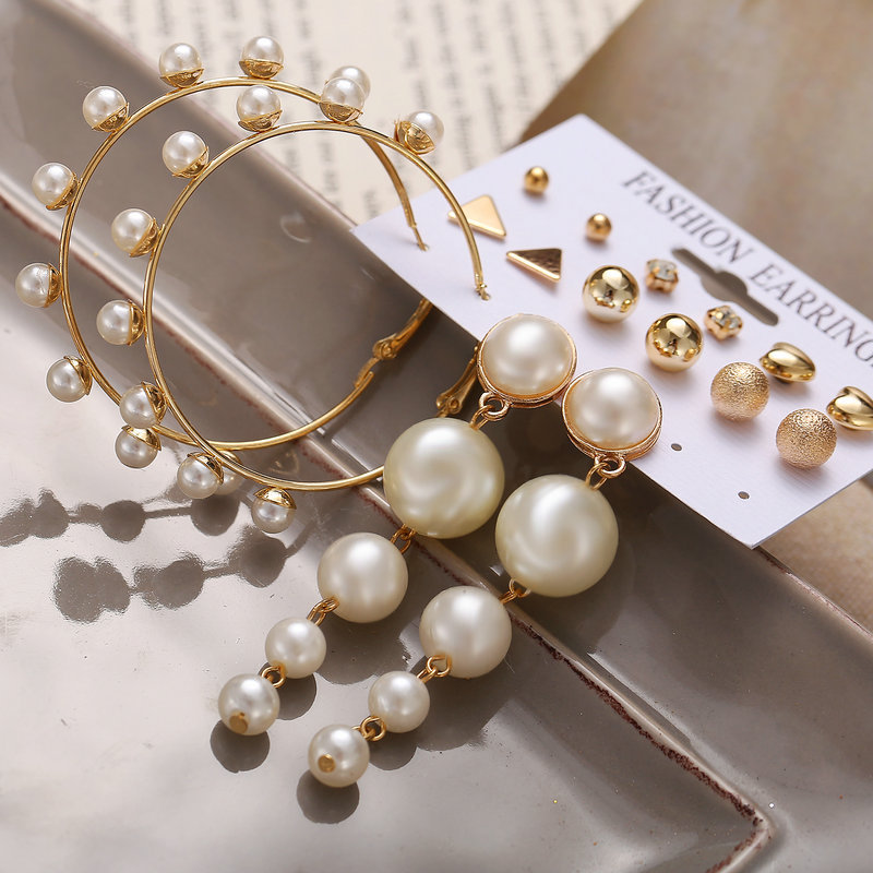 Retro Simple Artificial Pearl Earrings 8-piece Set display picture 3