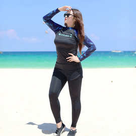 韩国分体潜水服女套头加大码加肥浮潜服长袖长裤速干游泳衣水母服