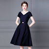 Summer new style Hepburn V-neck waist slim A-line skirt