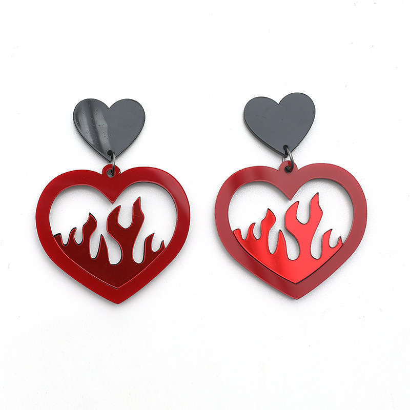 Hot Selling Fashion Personality Exaggerated Hollow Love Flame Earrings display picture 4