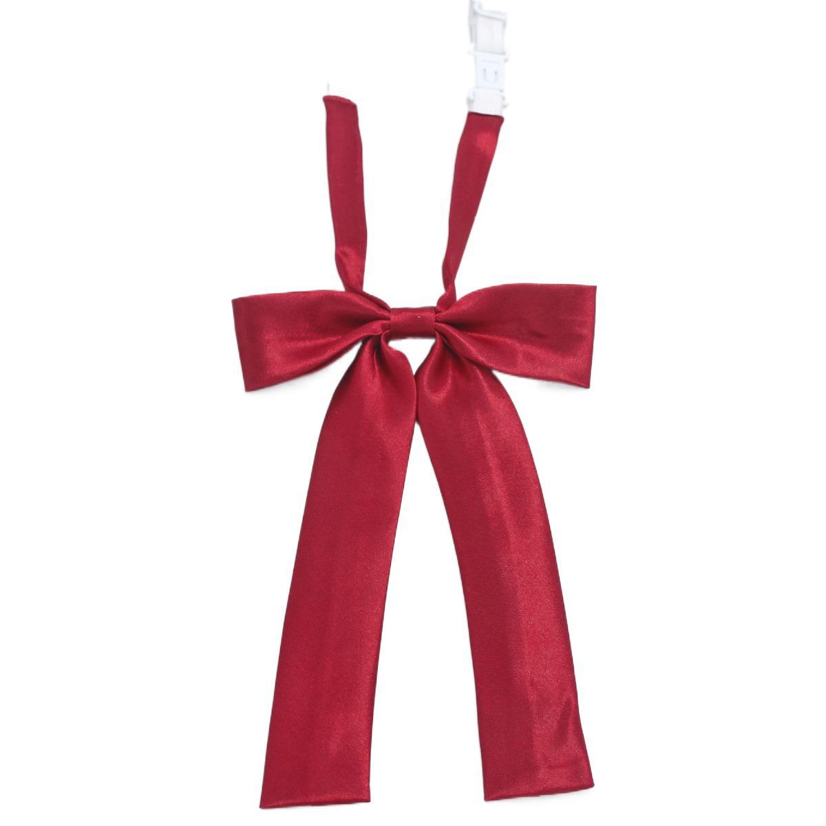 Pajarita de color sólido brillante para niñas pequeño mango largo cuello rojo vino flor estilo coreano cabeza plana archivo de satén jk uniforme lazo