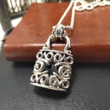 批发925纯银锁头古泰银镂空长方形吊坠  女款韩版毛衣链大吊坠挂1