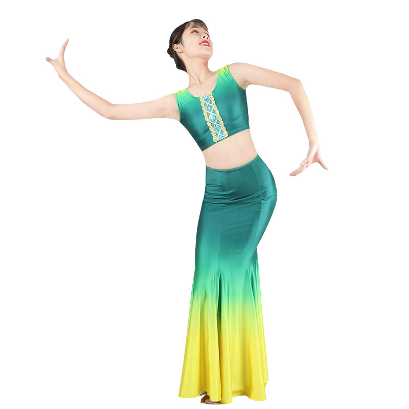 Ropa de baile Dai Ropa de baile de pavo real femenino adulto ropa de rendimiento de baile étnico falda de cola de pez falda de práctica