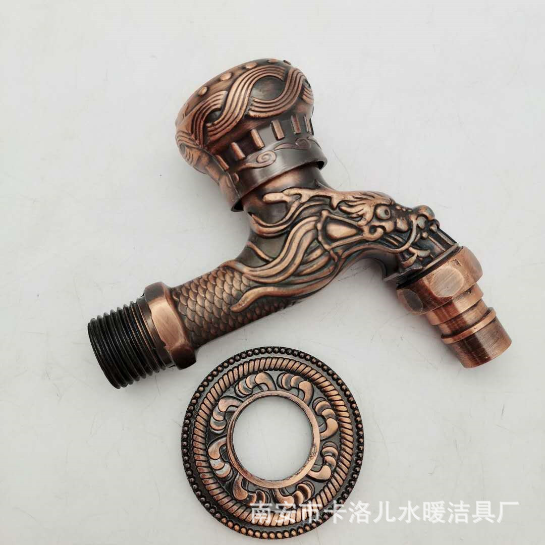 The overseas model features an antique bronze-patterned dragon spout, an alloy copper core, and a bronze-colored European-style faucet with a single cooling nozzle undefined