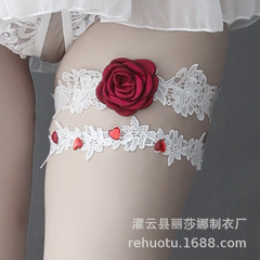 T2 Hot Rabbit new handmade bridal lace leg ring set red rose flower garter sexy ring pair