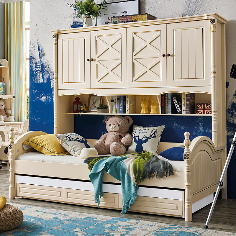 美式家具兒童雙層床成人上下組合子母床小孩臥室衣櫃床帶儲物代發