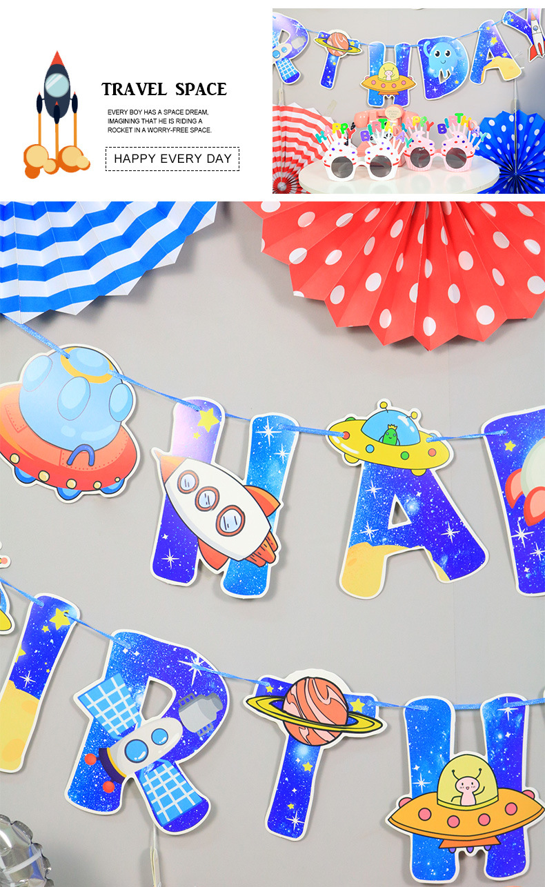 The New Astronaut Space Series Birthday Flag Party Decoration Banner Layout Ornaments Wholesale display picture 6