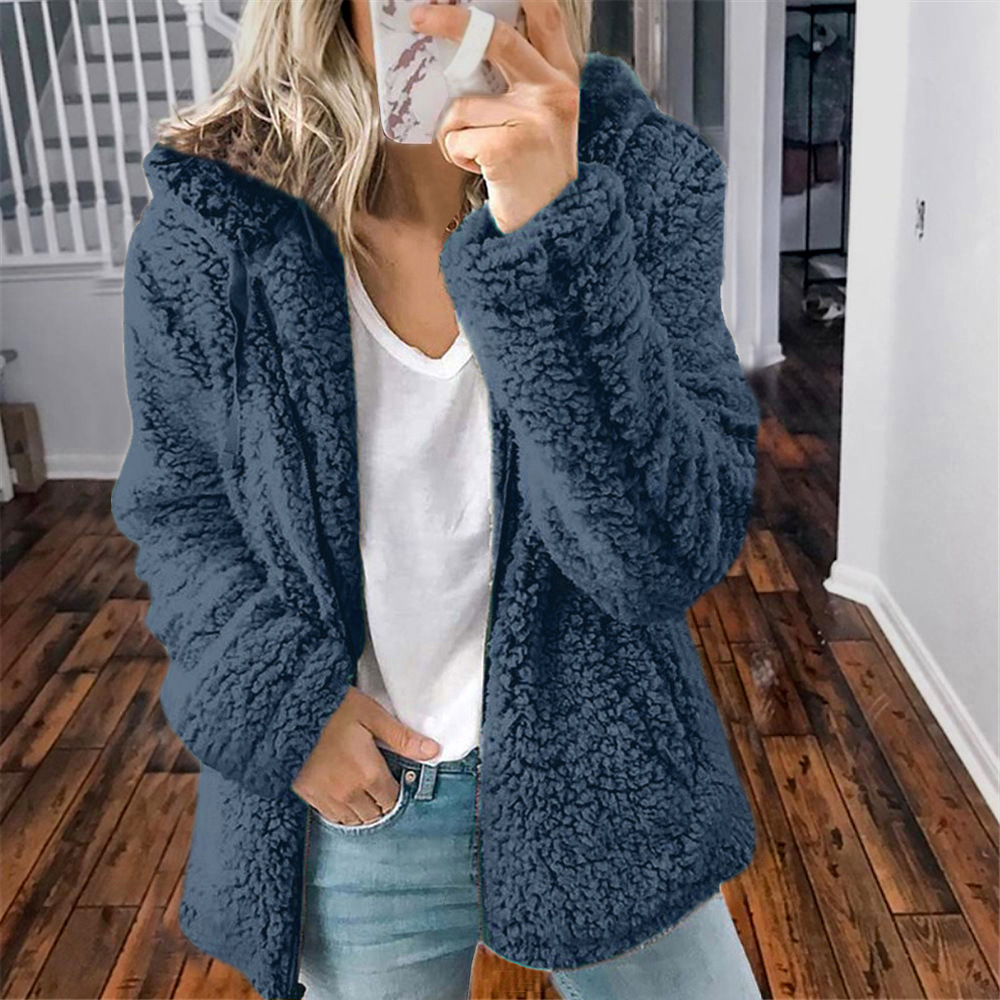 Solid Color Woolen Fleece Hooded Jacket Coat NSYHY105719