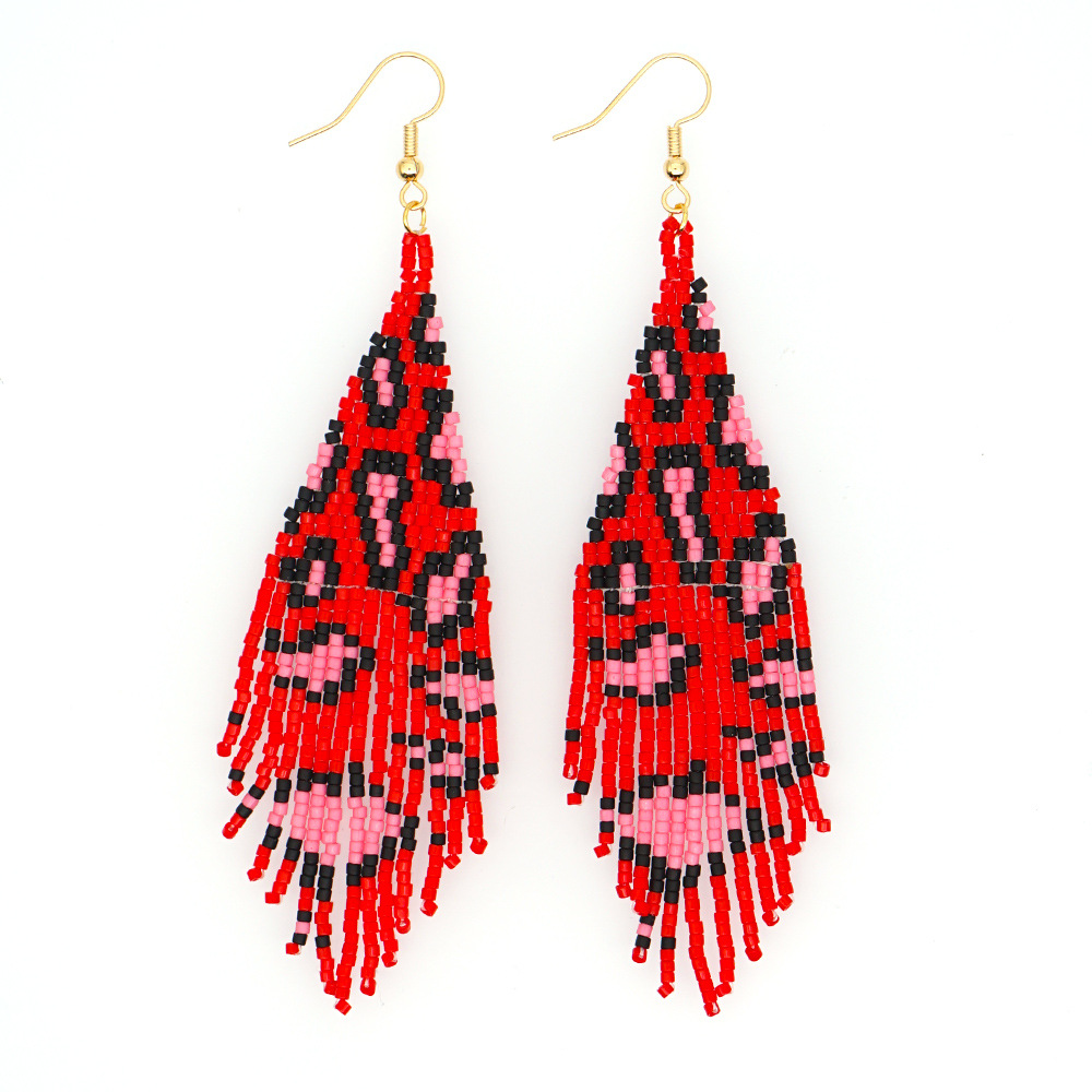 Hot Fashion Rice Beads Woven Leopard Fringe Earrings Wholesale Nihaojewelry display picture 5