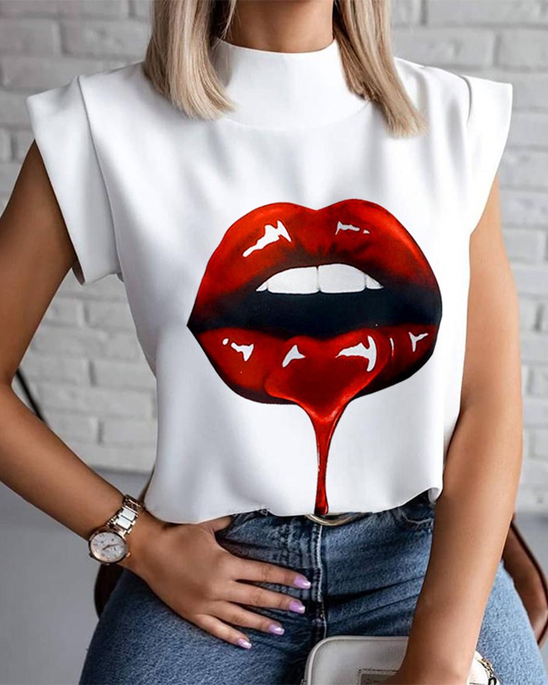 Frau Bluse Kurzarm T-shirts Drucken Patchwork Mode Menschliches Gesicht display picture 11