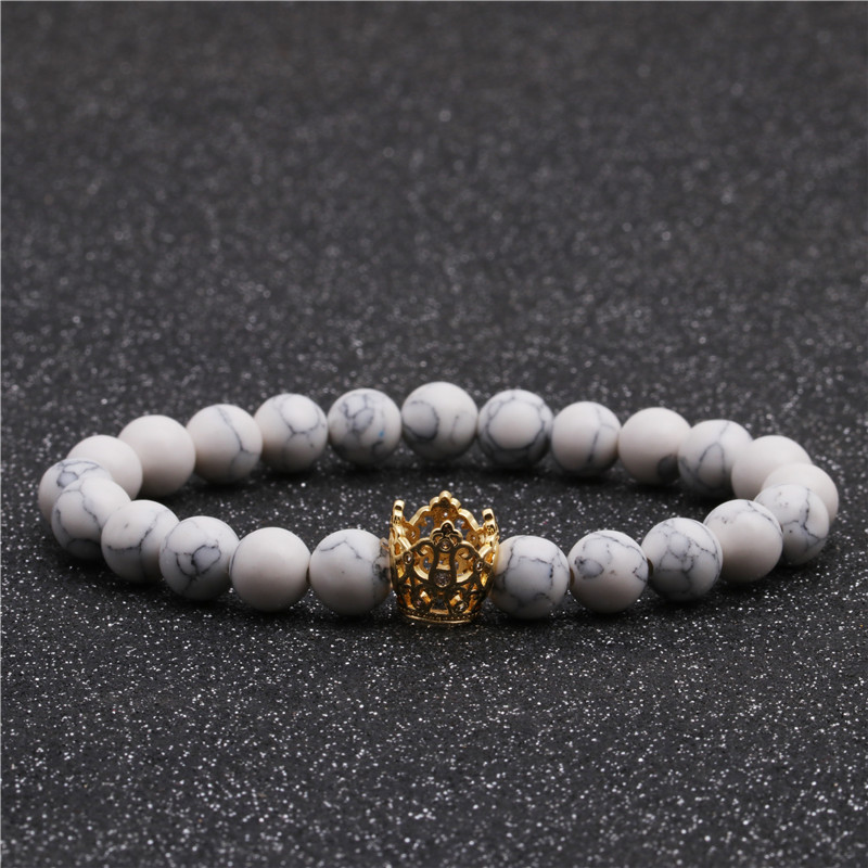 Fashion Copper Crown Beaded Bracelet Tiger Eye Volcanic Stone Crown Bracelet display picture 4