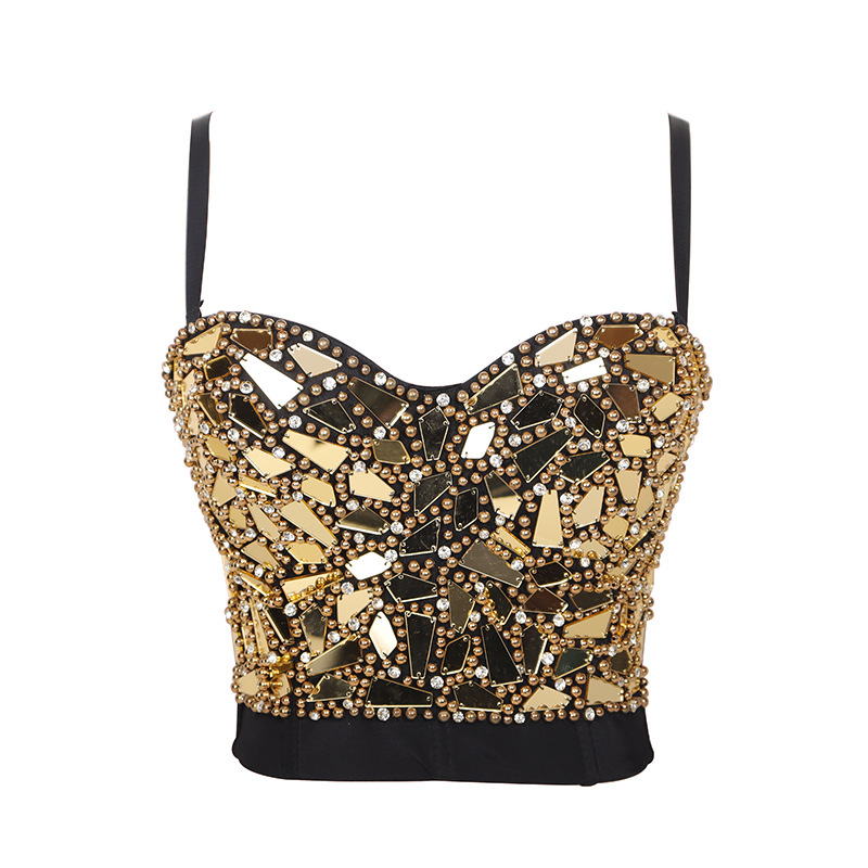 Golden Beaded Glass Sequined Short Corset