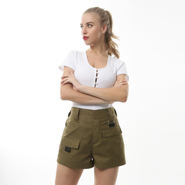 Fashion camouflage pocket straight overalls casual shorts