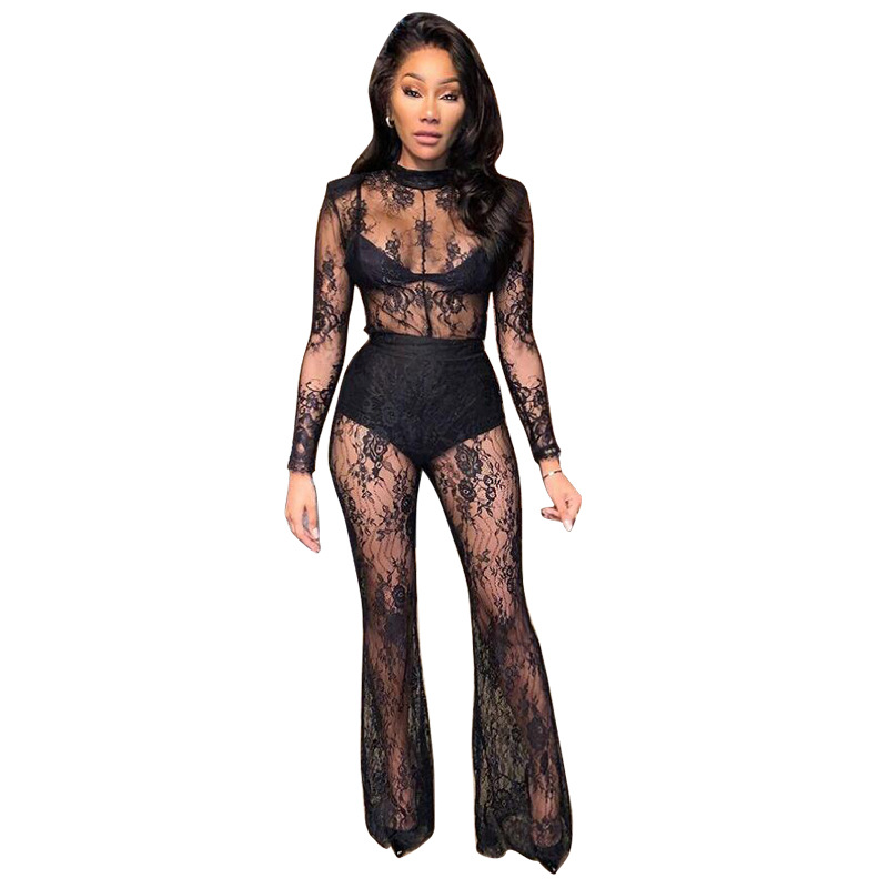 Lace See-Through Sexy Plus Size Jumpsuit NSMYF68657