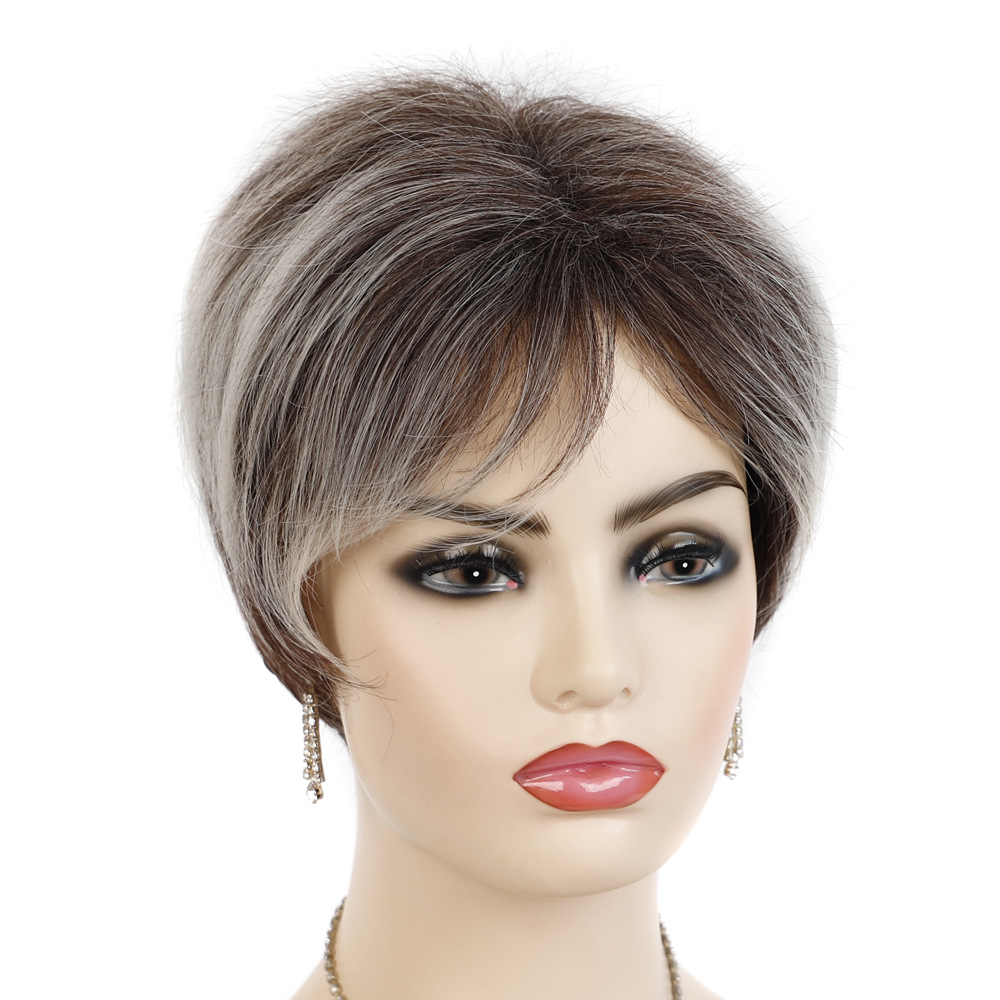 Source of wigs for export: Red brown short hair wig with oblique bangs Brown and white short wig headgear_voghion.com