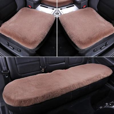 Wool pad, Car Seat Cushion Imitation Rabbit Fur - milk-taro-color-three-piece-set