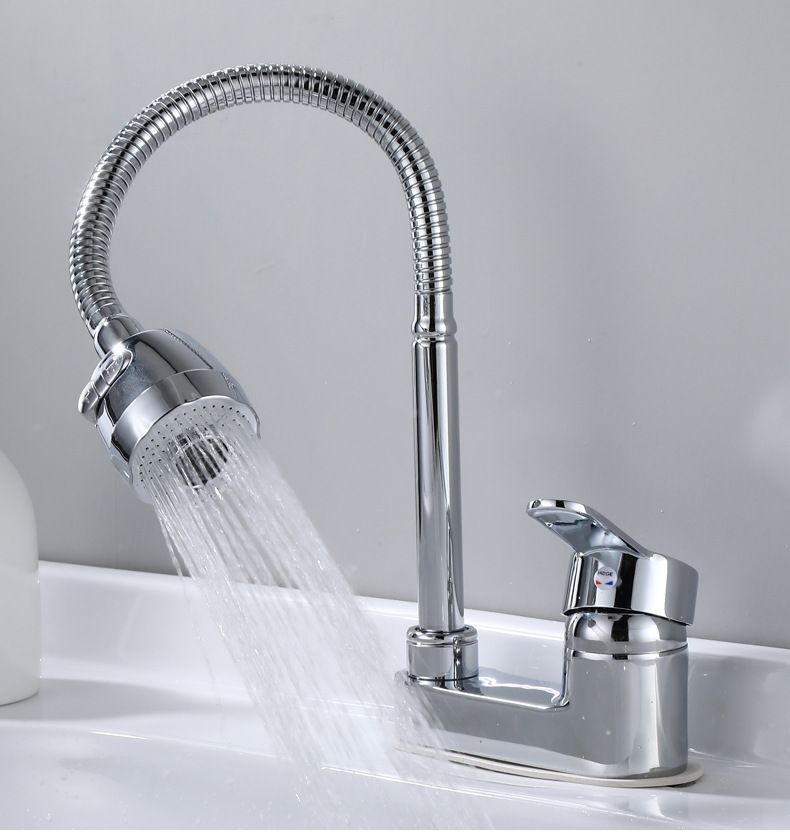 Brass washbasin, double-hole column basin, rotating faucet, bathroom for washing face and hair, cold and hot double-hole washbasin faucet undefined