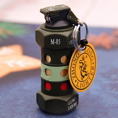 Creative personalized grinding wheel inflatable open flame grenade shape with keychain military pendant lighter 825