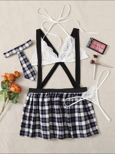 Sexy lingerie, plaid skirt, multi-piece set, COS uniform, student wear, Amazon large size Europe and America