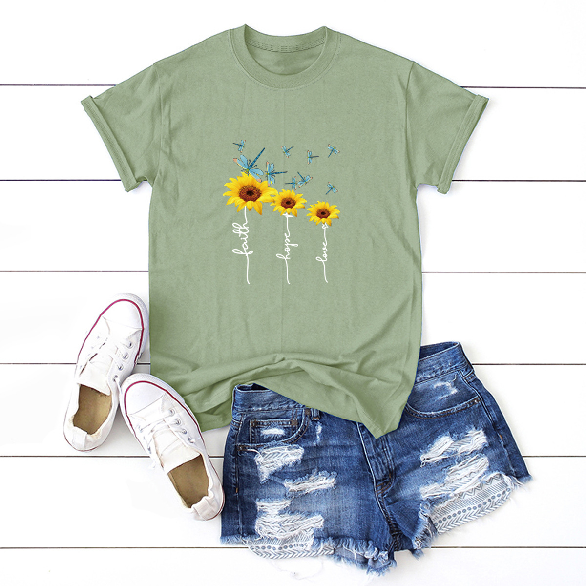  faith sunflower print cotton short-sleeved t-shirt NSSN3036
