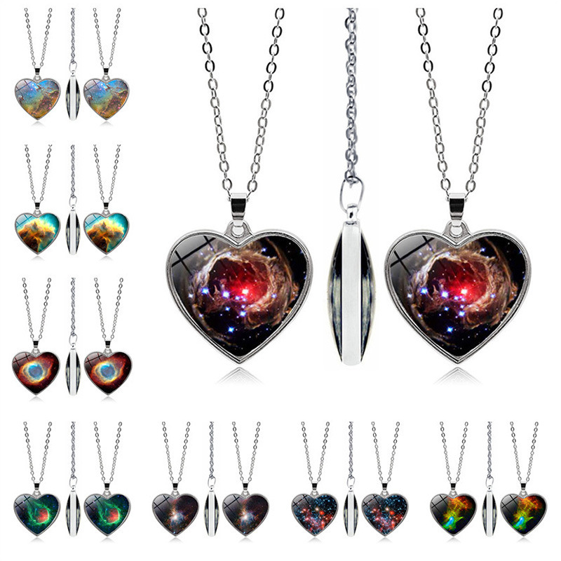 Cross-border New Accessories Cosmic Star Nebula Time Gem Necklace European and American Double-sided Love Pendant Jewelry Cross-border New Accessories Cosmic Star Nebula Time Gem Necklace European and American Double-sided Love Pendant Jewelry