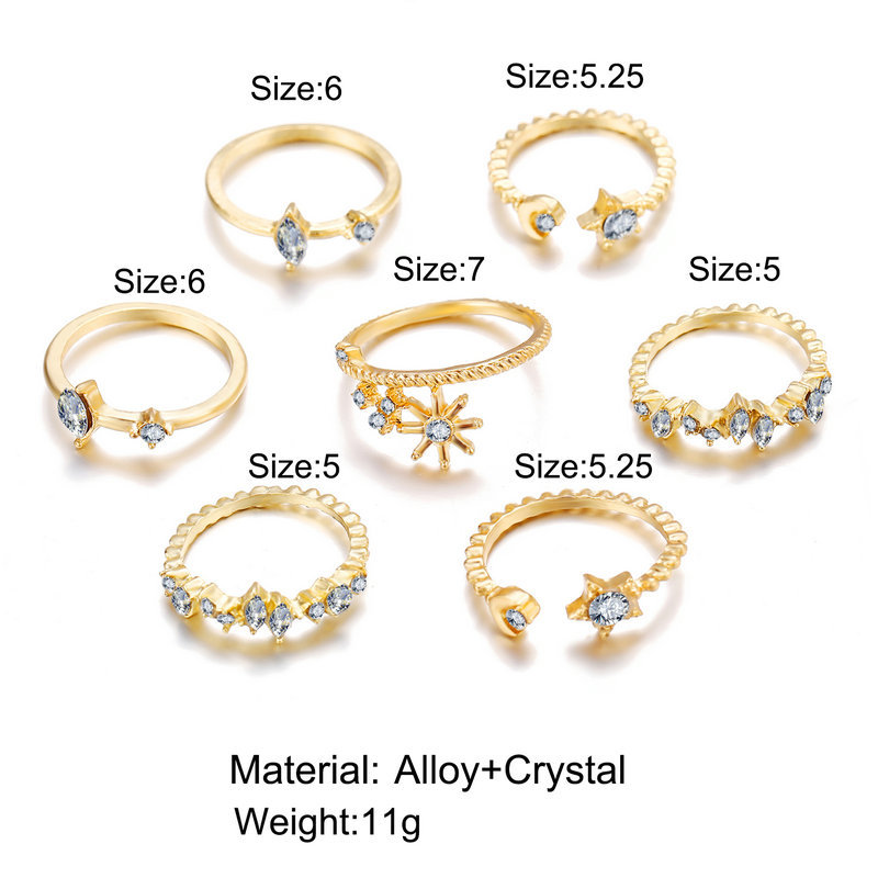 Star Moon Ring Set 7 Piece Set Creative Retro Simple Joint Ring Wholesale Niihaojewelry display picture 1