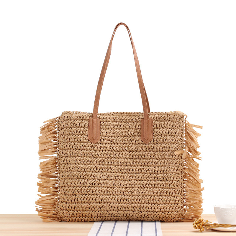 tassel single shoulder straw woven bag, tassel paper woven bag, sun beach bag, women bag