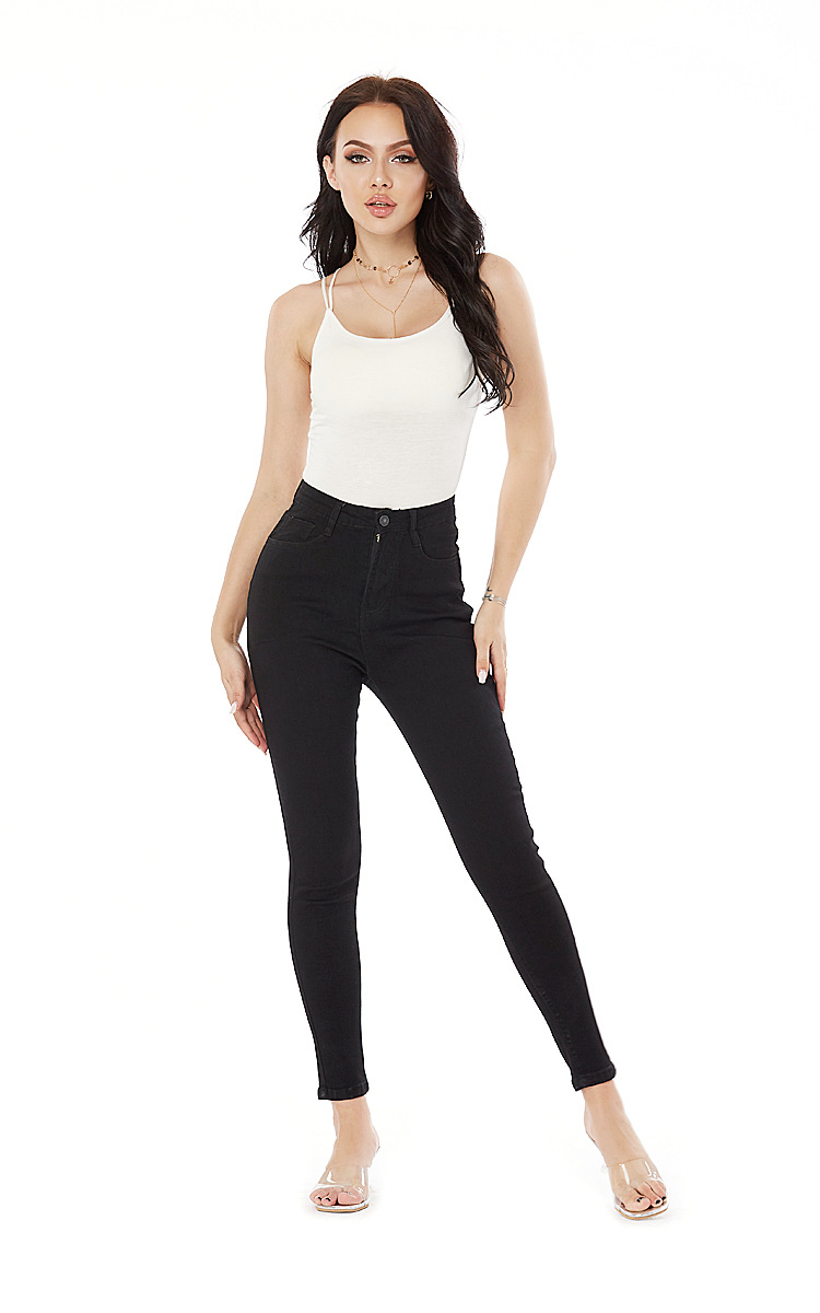 pantalones negros de corte slim con lavado elástico NSSY9123