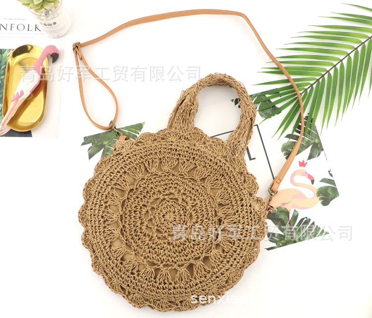 Manufacturer Ins New Round Flower Paper String Straw Bag Shoulder Hand-carrying Knitting Casual Women's Bag Beach Bag display picture 5