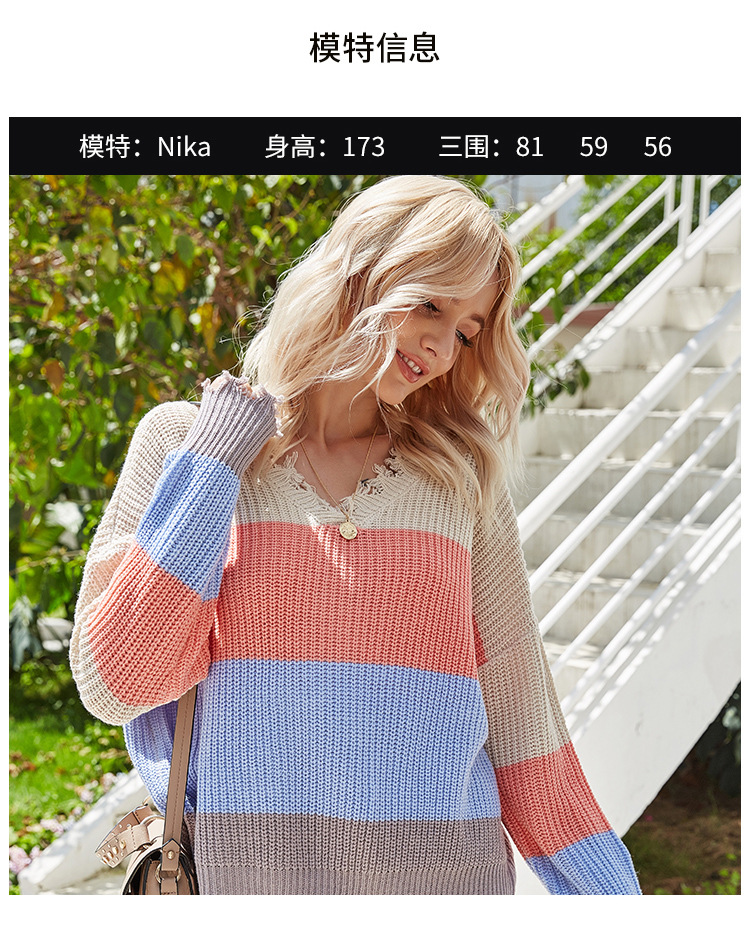 autumn and winter new V-neck striped long-sleeved open back pullover sweater NSYH7172